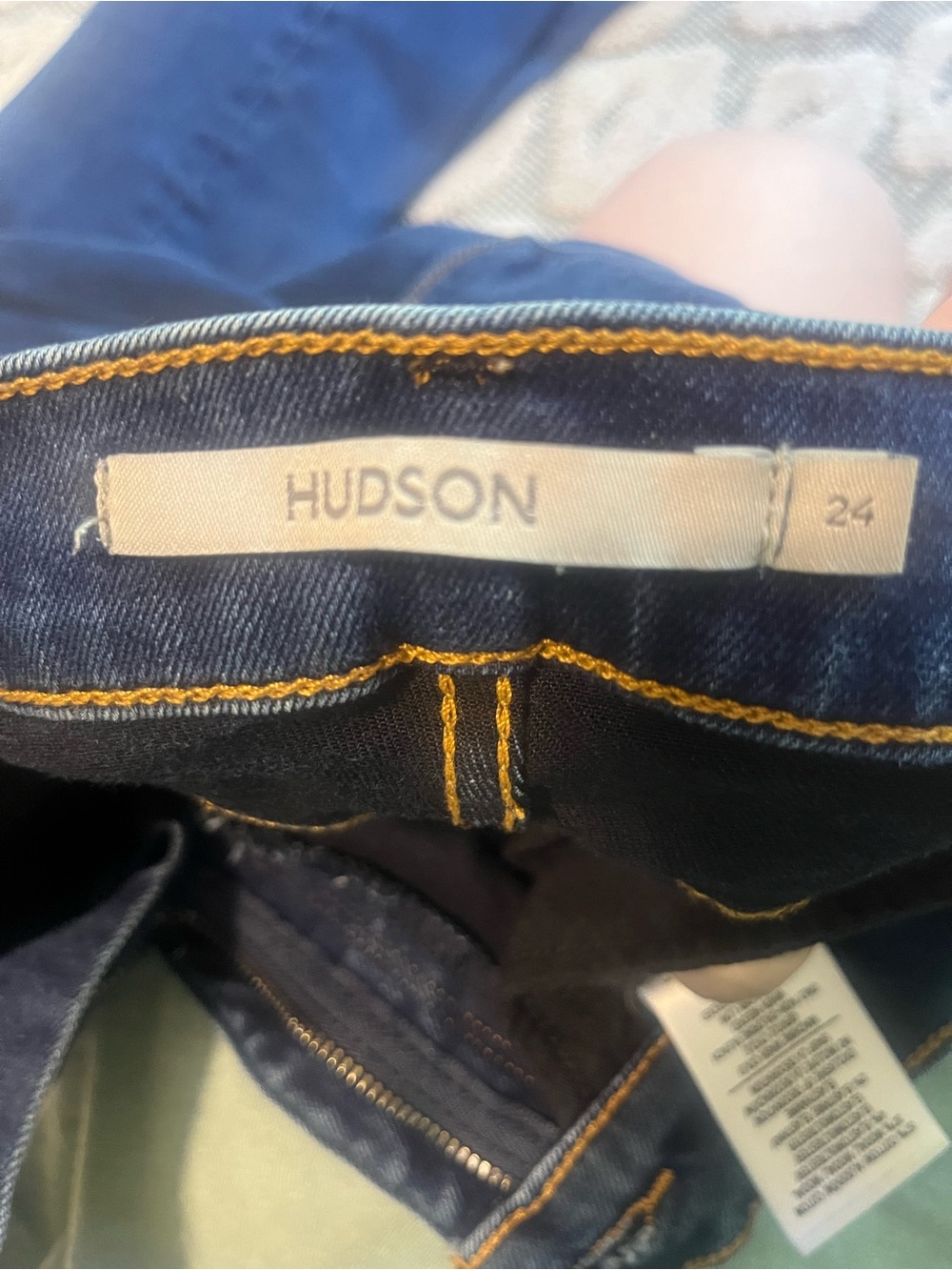 Hudson Jeans Skinny Dark Blue Denim with Gold Stitching